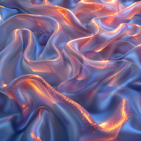 Texture, background, pattern. Silk fabric is blue, orange, yellow, ed. 3d rendering, 3d illustration.の素材