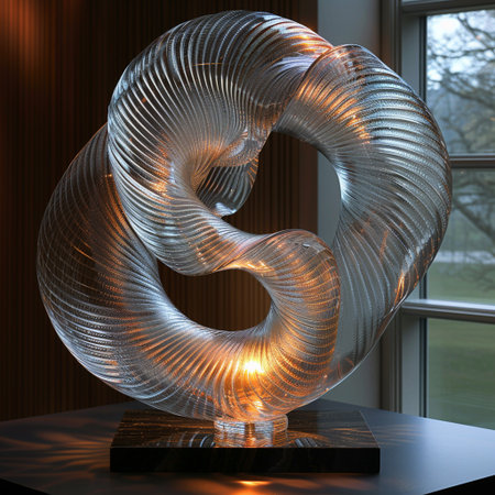 3d render of a modern glass sculpture in the interior of the roomの素材