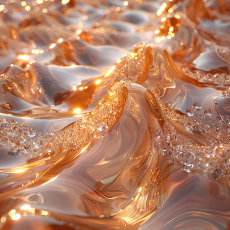 Abstract background of golden wavy fabric. 3d rendering, 3d illustration.の素材