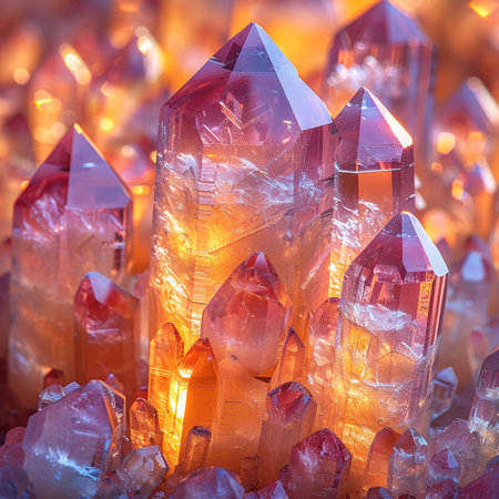 amethyst crystals in the light of the setting sun, close-upの素材