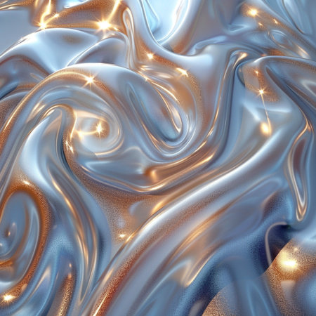 abstract metallic background with smooth lines and waves in blue and gold colorsの素材
