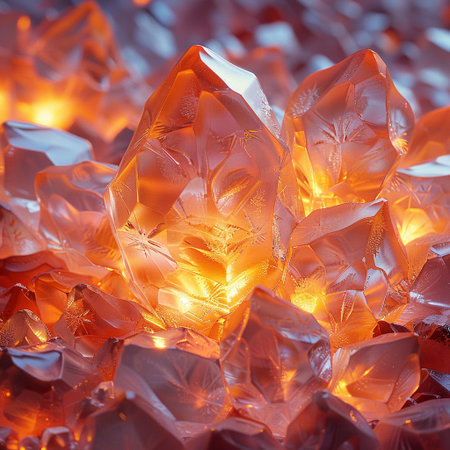 Beautiful abstract background with orange and pink crystals of glass close upの素材