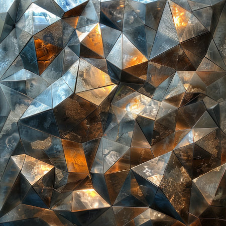3d illustration of abstract geometric background with glass and metal shapes.の素材