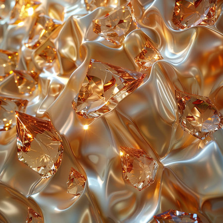 abstract background with golden crystals. 3d rendering, 3d illustration.の素材