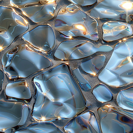 abstract background of blue glass mosaic with light reflections, square imageの素材