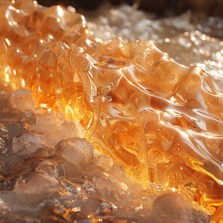 abstract background of frozen ice with warm shades of yellow and orangeの素材