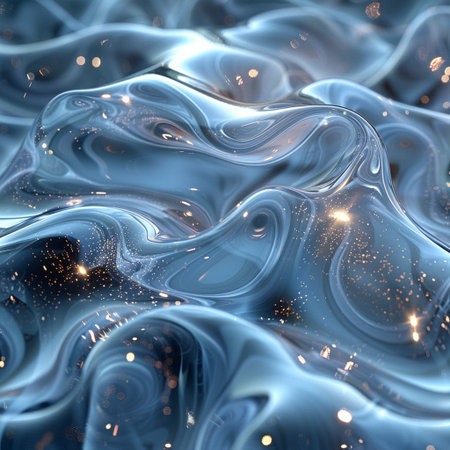 abstract blue wavy background with gold sparkles. 3d renderの素材