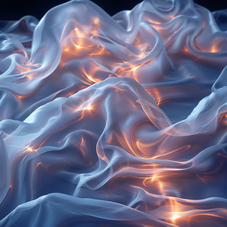 abstract background with a glowing wavy silk fabric, 3d render illustrationの素材