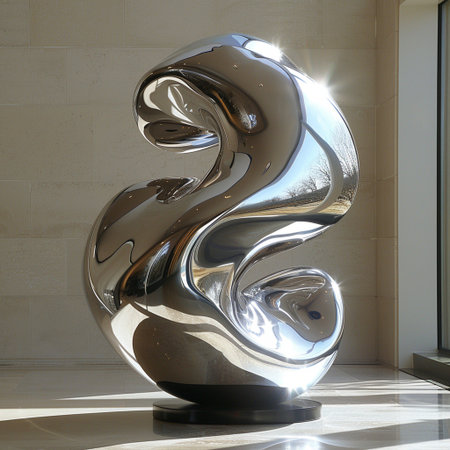 Shiny metal number 2 in the lobby of a modern office buildingの素材