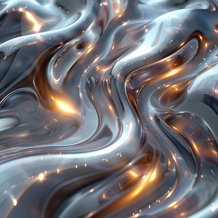 3d rendering of abstract metallic wavy background with some smooth lines in itの素材