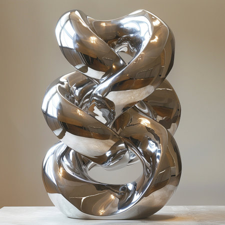 Abstract metal sculpture on a light background. 3d render illustration.の素材