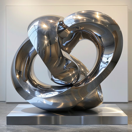 3d rendering of a metal sculpture in a modern art gallery.の素材