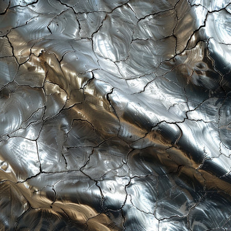 Metal background with cracks in the form of a wave. Abstract background.の素材