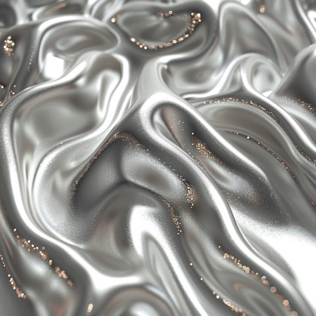 Luxury silver metallic background with golden sparkles. 3d render illustrationの素材