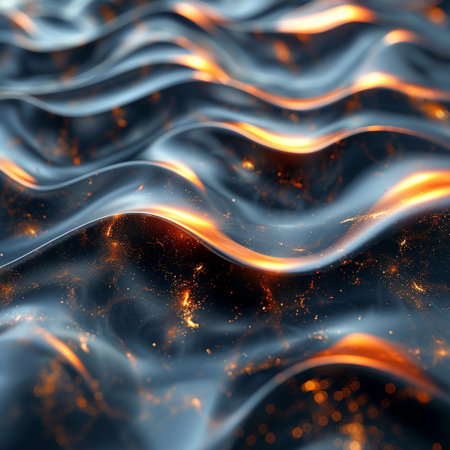 3d rendering of abstract wavy background with glowing particles in itの素材
