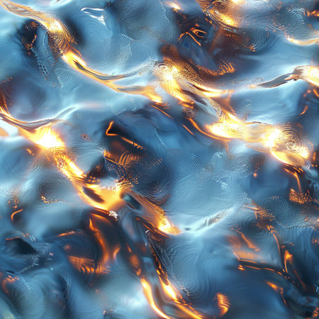 abstract background of water surface with ripples and reflections of lightの素材