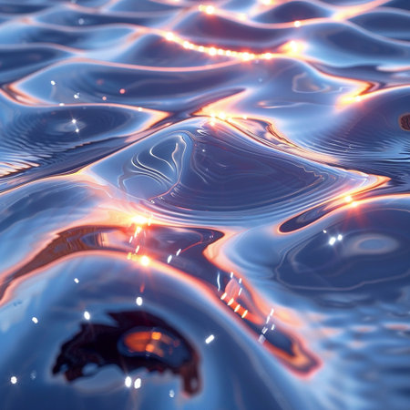 abstract water surface with some smooth ripples and lights in itの素材