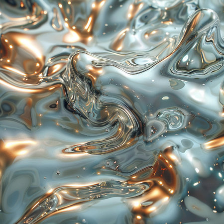 abstract background of the liquid gold and silver with some smooth lines in itの素材