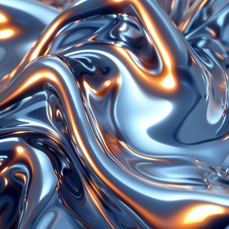 Metallic abstract wavy liquid background. 3d render illustration.の素材