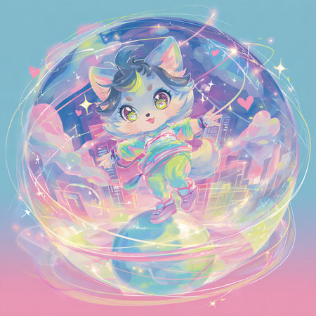 Cute cat with magic ball. Vector illustration. Cartoon style.の素材