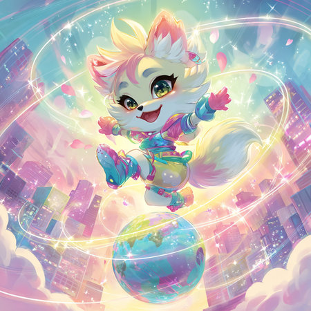 Fairy-tale girl with a planet in her hands. Vector illustration.の素材