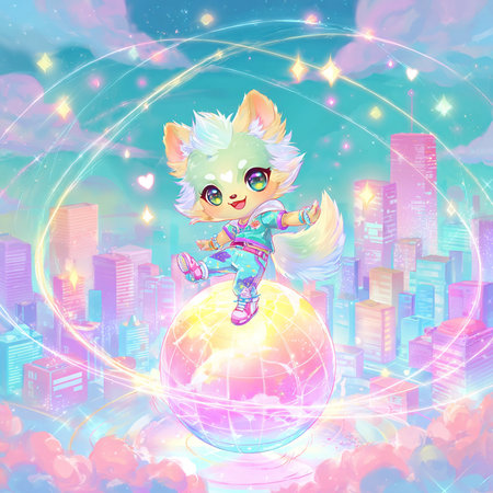 Fairy on the globe. Vector illustration of a cute little fairy.の素材