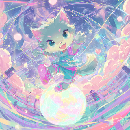 Cute cartoon cat in space. Vector illustration for your design.の素材