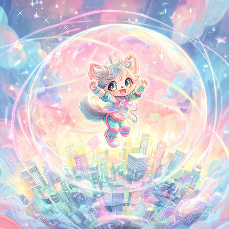 Cute cartoon unicorn in the city on the background of the planet.の素材