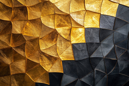 Abstract background made of gold and black geometric shapes. 3d renderingの素材