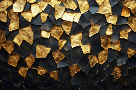 Close up shot of gold and black ceramic tiles wall texture background.の素材