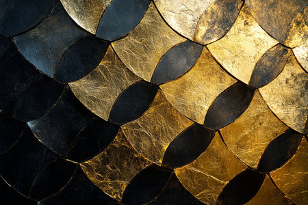 golden and black background with a pattern on a metal surface.の素材