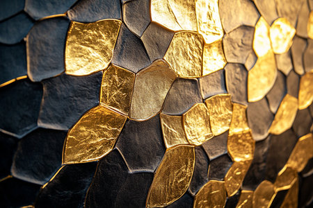 golden mosaic on the wall - abstract background and texture for designの素材