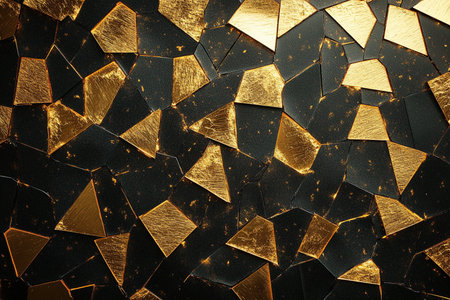 Grunge background with gold and black geometric shapes. 3d renderingの素材