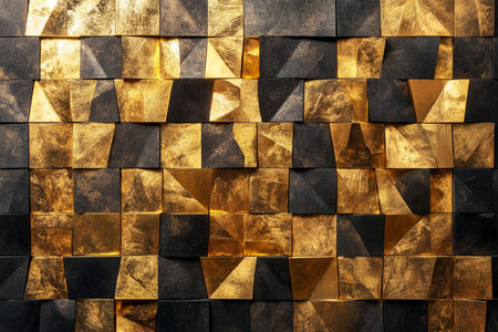 Abstract geometric background made of golden and black cubes. 3d renderingの素材