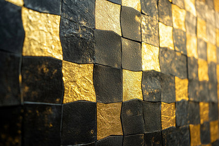 abstract background of a gold and black mosaic on the wall.の素材