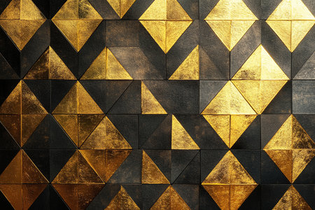 Black and gold geometric background. 3d rendering, 3d illustration.の素材