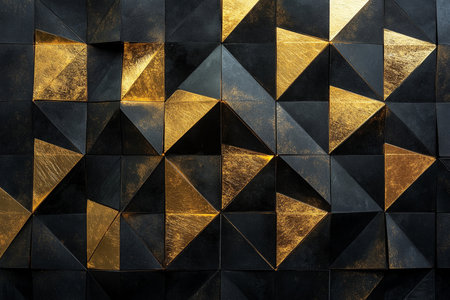 Abstract background of golden and black geometric shapes. 3d rendering.の素材