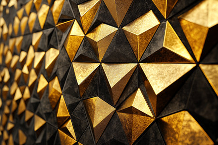 Abstract background of gold and black geometric shapes. 3d render illustrationの素材
