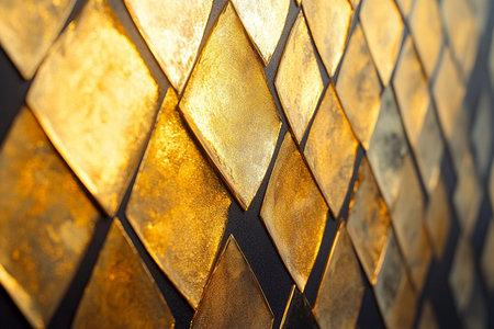 Luxury gold metal wall texture background. Close up of golden metal wallの素材