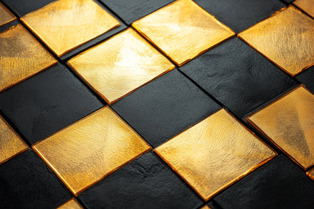 Gold and black chessboard for background or texture. Toned.の素材