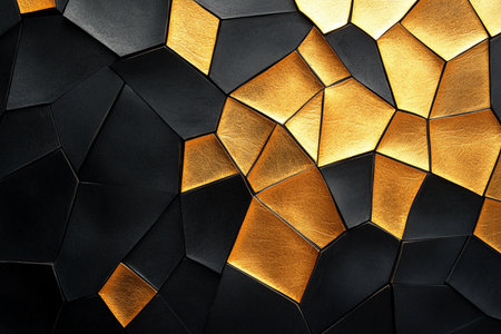 Black and gold mosaic background. Abstract geometric pattern. 3d rendering illustration.の素材