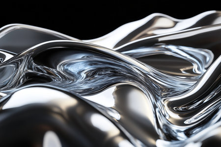 Metallic abstract wavy liquid background. 3d render illustration.の素材