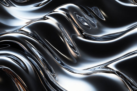 Metallic abstract wavy liquid background. 3d render illustration.の素材