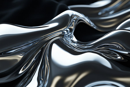 Metallic abstract wavy liquid background. 3d render illustration.の素材