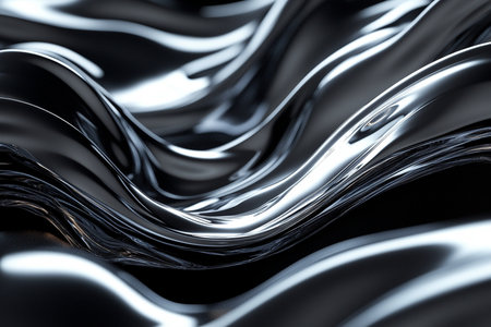 3d render of abstract metallic background with wavy lines. Black and white colors.の素材