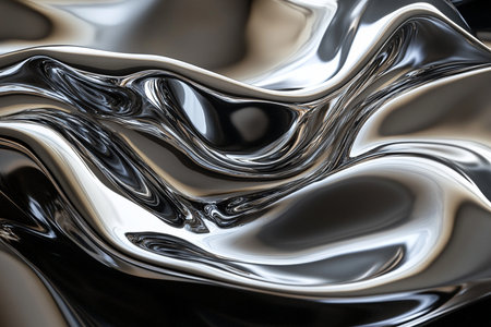 Black and white abstract background with metallic waves. 3d render illustrationの素材