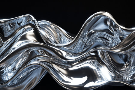 Metallic abstract wavy liquid background. 3d rendering, 3d illustration.の素材