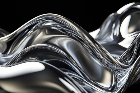 3d render, abstract background with metallic waves, black and whiteの素材