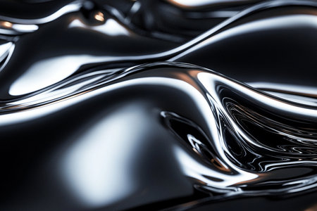 3d rendering, abstract background, black metallic waves, computer generated imagesの素材