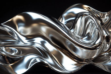 Metallic abstract wavy liquid background. 3d render illustration.の素材